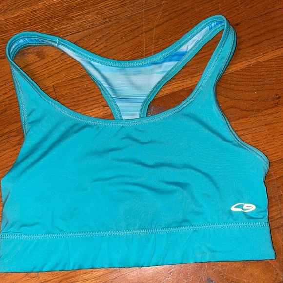 Champion stretchy soft gym sports bra workout blue white sky stripe reversible - Picture 4 of 4